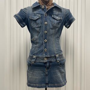 Y2K Guess Stretch Denim Short Sleeve Mini Dress size Medium